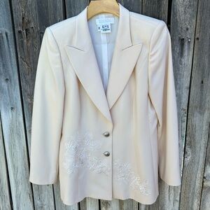 Escada Vintage Embroidered Blazer Jacket Wool Cream 38
